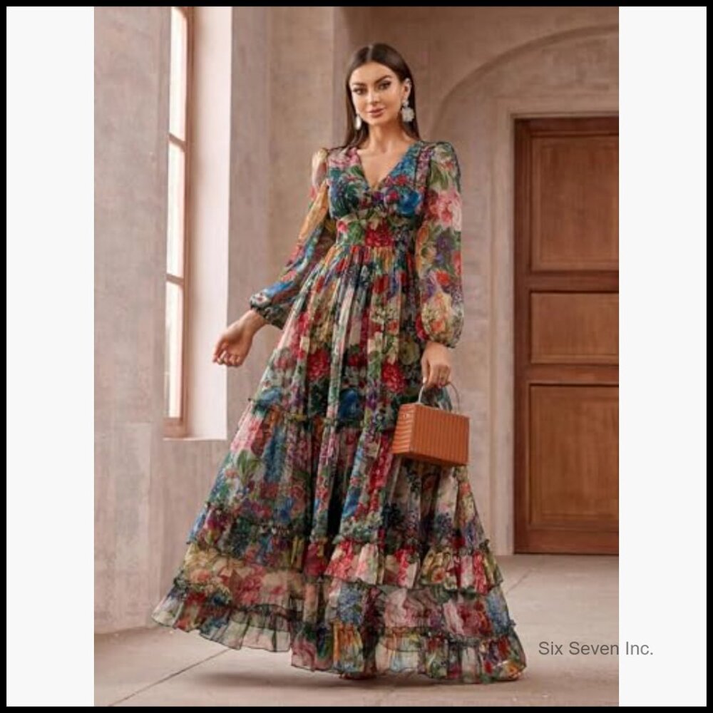 Polyester Maxi Dress Long Sleeve Casual Summer Wedding Guest - Picture 5 of 6